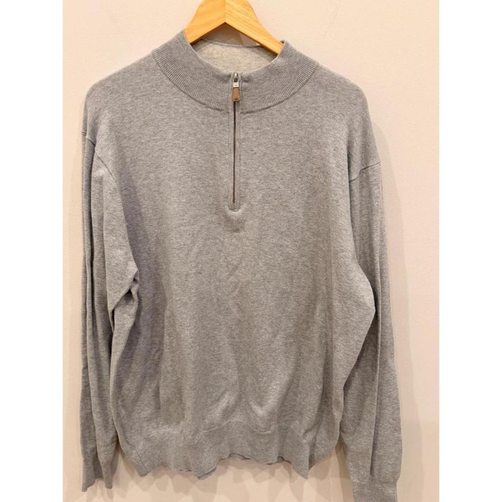Peter Millar Mens Quarter Zip Sweater XL Heather Gray Pima Cotton Silk Cashmere - Picture 1 of 6